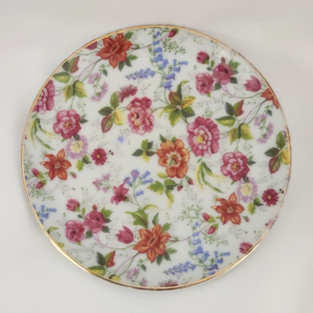 Vintage Gold Rimmed White And Pink Floral Saucer - Formalities by Baum Bros